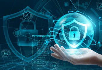 Hand holding a globe with a connected network secured with a padlock